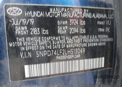 2020 Hyundai Elantra Se from USA, damaged, VIN 5NPD74LF2LH513049